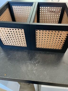 Black Framed Rattan Storage Bin - Set of 2